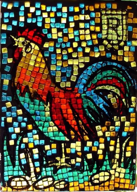 © Irene Karstens: Glasstein-Mosaik Gockelhahn